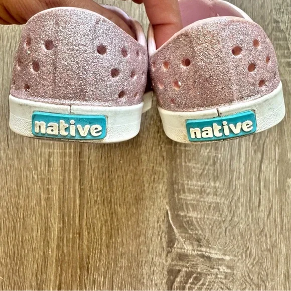 Native Jefferson Kids Shoes Toddler Girl Size 7 Pink Glitter - Picture 7 of 9
